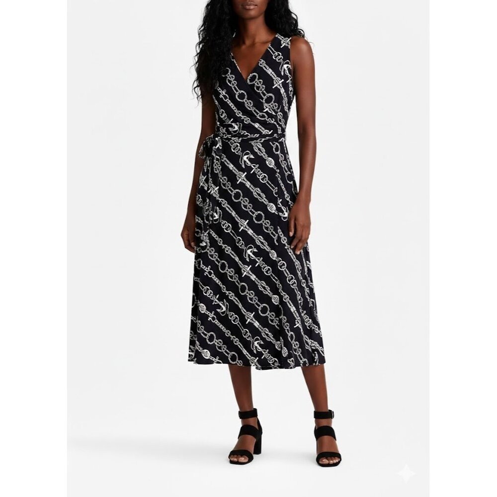 NWT LAUREN Ralph Lauren Nautical Midi in Navy Anchor Knot Rope Jersey Dress 10P